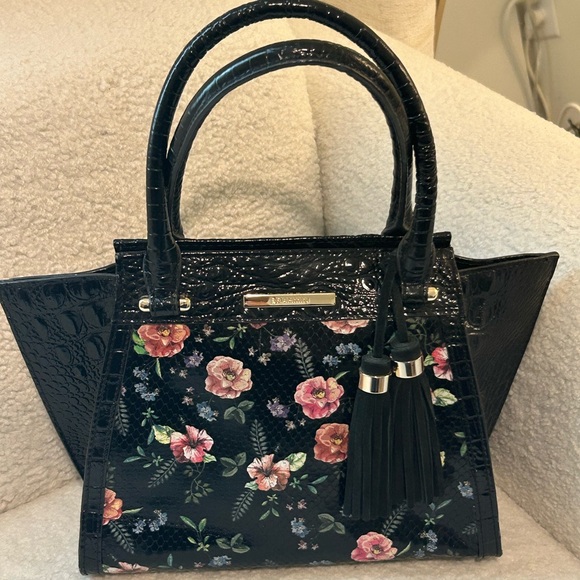 Brahmin Black Floral- mini Priscilla Satchel with Tassels - Picture 6 of 6